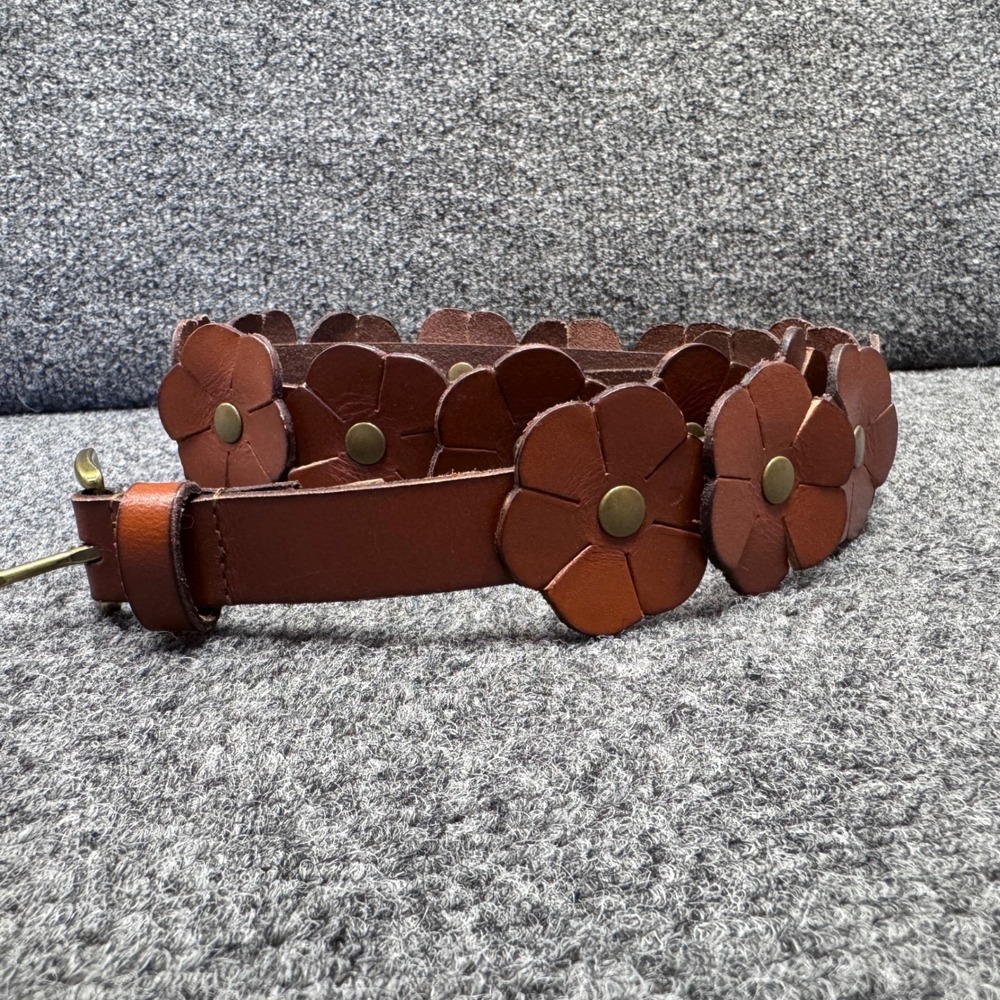 Lucky Brand Flower Festival Belt Womens Small Brown Leather Boho Cottagecore